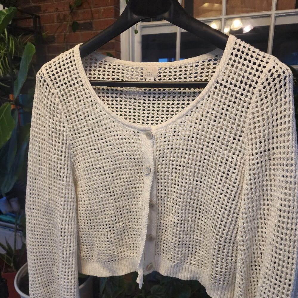 A New Day open-knit button-down cardigan in a white